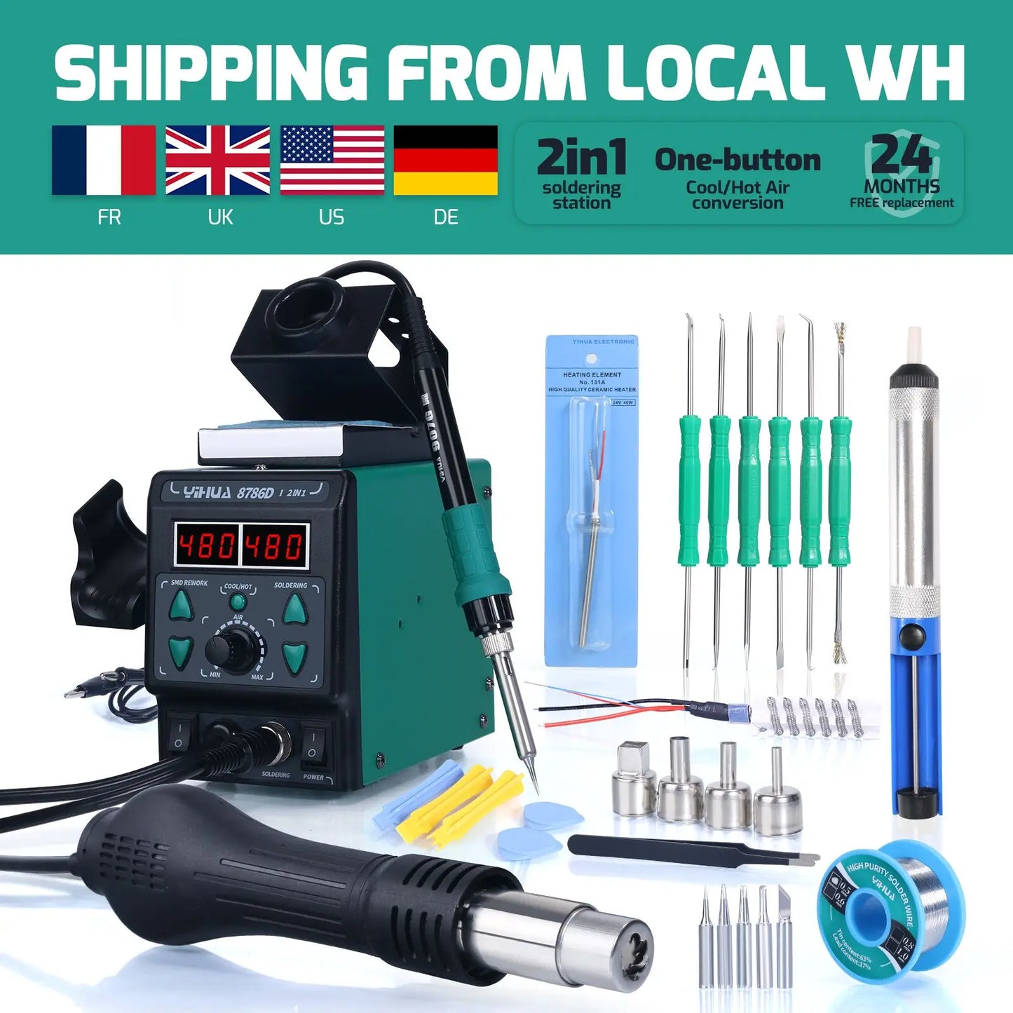 YIHUA 8786D Soldering Iron Hot Air Soldering Station DIY Digital Rework Station Phone Repair BGA SMD Solder Tool Welding Station