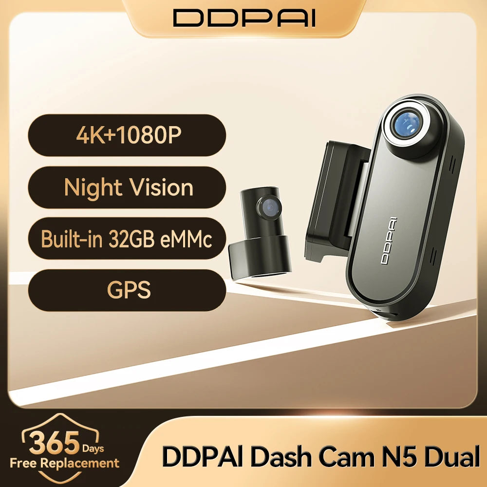 DDPAI 4K Dash Cam N5 Dual Front and Rear 4K Ultra HD Resolution AI Dash Camera NightVIS ADAS GPS  Auto record