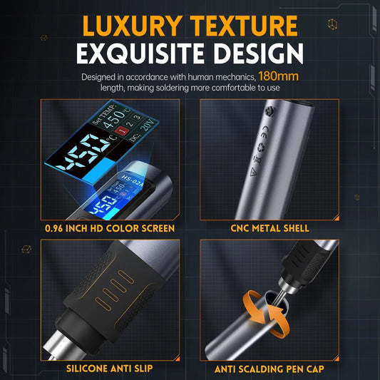 FNIRSI HS-02 Adjustable Temperature Soldering Iron DC 20V 100-450℃ Welding Solder Rework Station PD 100W Portable Repair Tool