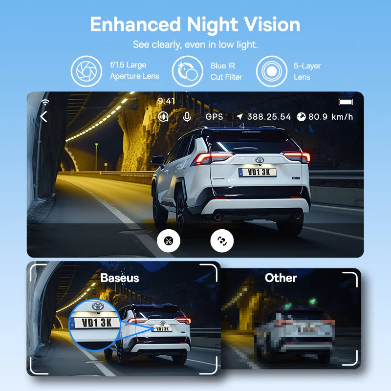 Baseus 3K Dash Cam VD1 Front and Rear Cam HD Built-in GPS Galileo Supercapacitor Car DVR Car Camera Recorder Support 24H Parking