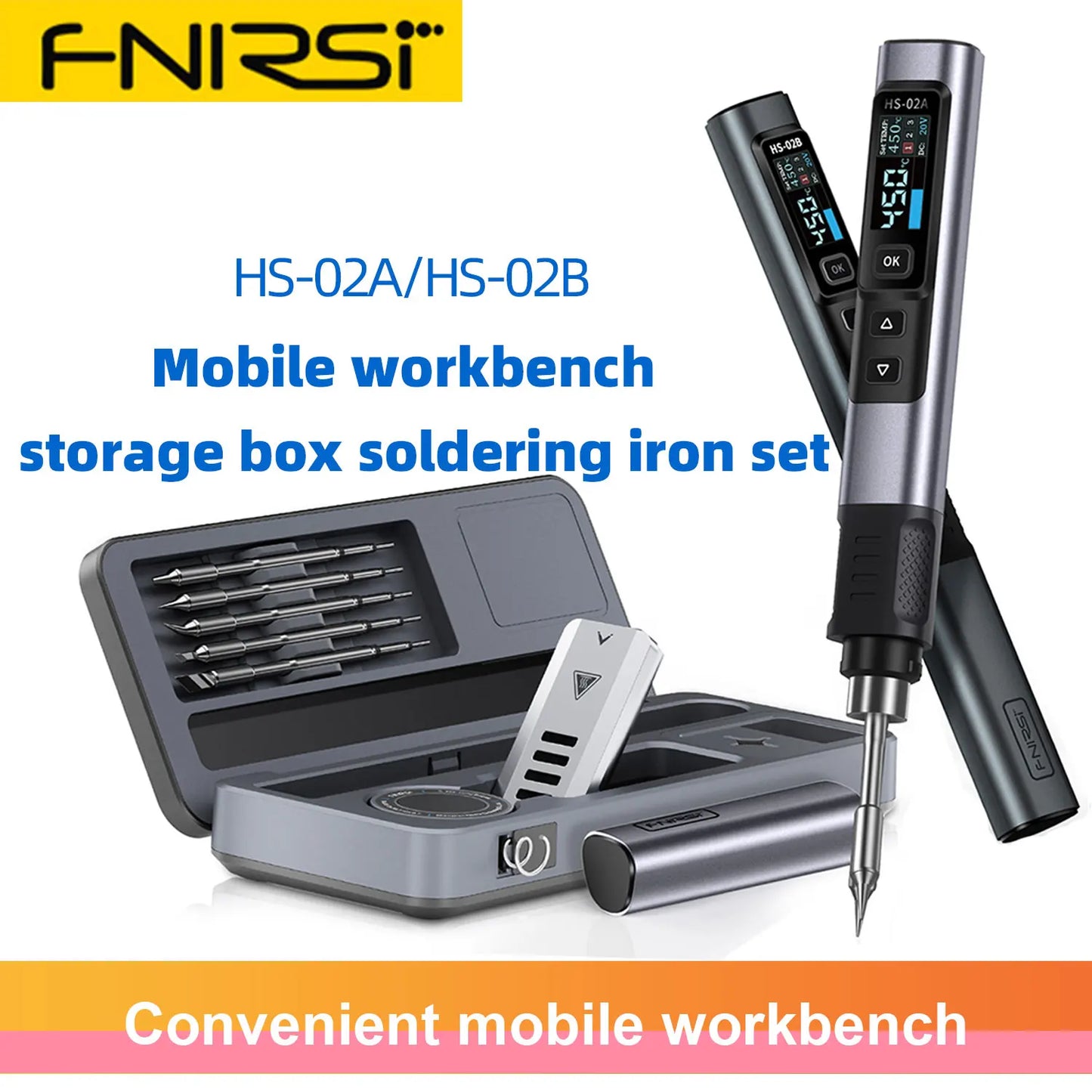 FNIRSI HS-02 Adjustable Temperature Soldering Iron DC 20V 100-450℃ Welding Solder Rework Station PD 100W Portable Repair Tool
