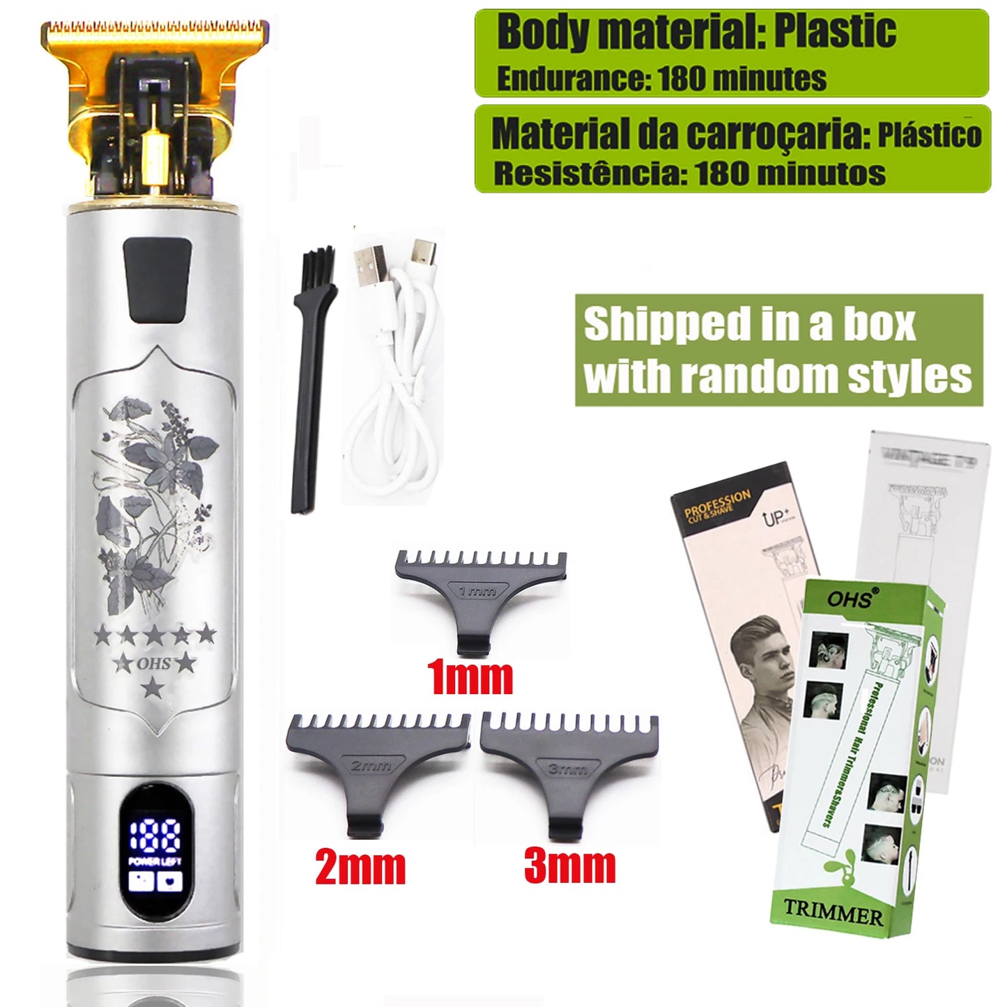 OHS Electric Hair Clipper Professional USB Cordless Clipper Professional Beard Trimmer Haircut Grooming Kit Hair Cutting Machine