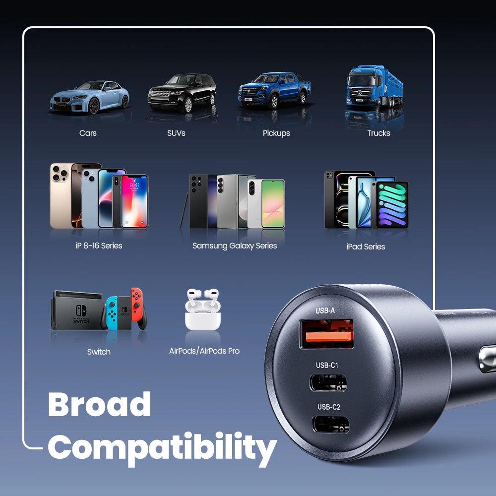 Toocki 65W Car Charger PD 35W Fast Charge for iPhone 16 15 14 Samsung S24 AFC USB C Car Phone Charger for Xiaomi Huawei Realme