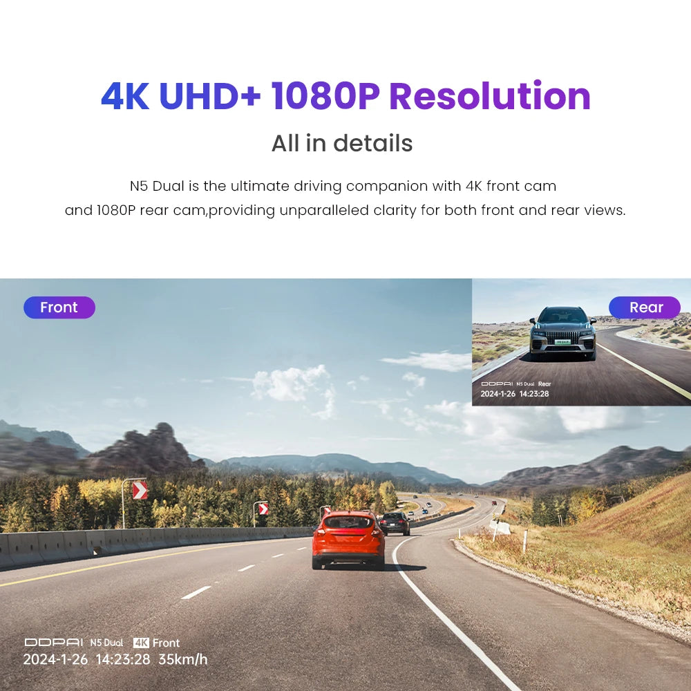 DDPAI 4K Dash Cam N5 Dual Front and Rear 4K Ultra HD Resolution AI Dash Camera NightVIS ADAS GPS  Auto record