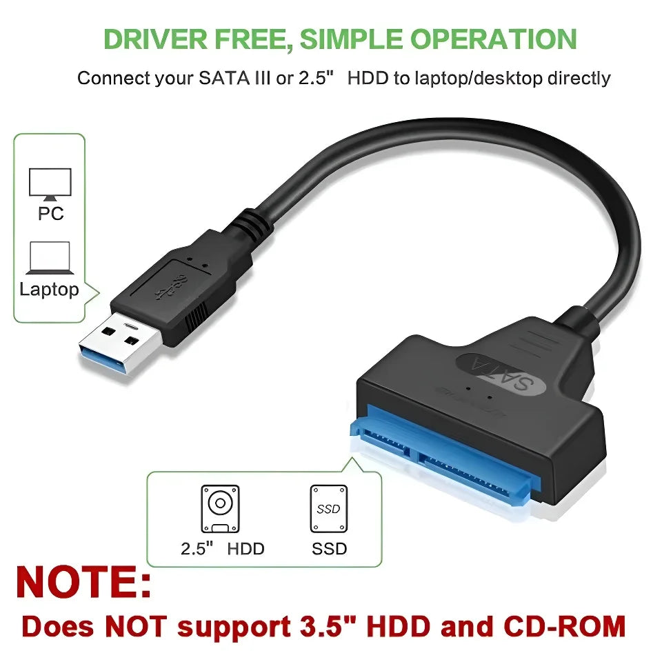 Sata To USB 3.0 Adapter Cable USB To SATA 3 Cable Support 22 Pin 2.5 Lnche External HDD SSD Hard Disk Computer Connector Fit
