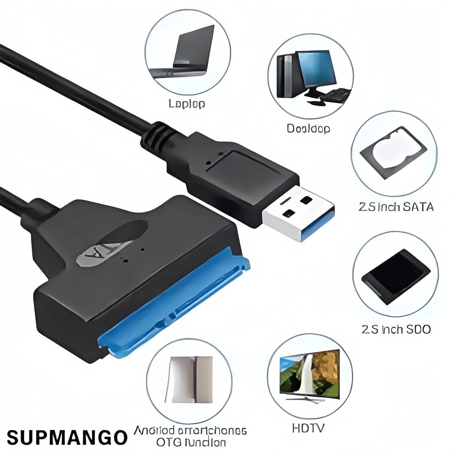 USB 3.0 to SATA Adapter Cable for 2.5" HDD/SSD – 6Gbps High-Speed Data Transfer – SATA III (22-Pin) Hard Drive Converter